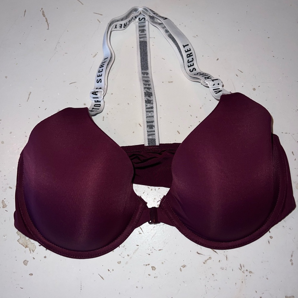 Victoria's Secret Bra Women's 32D Plum Purple Logo T-shirt Lightly Lined Demi